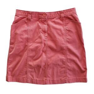LL Bean Skirt Womens 12P Coral Pink Cotton Denim Casual Preppy Retro Kawaii Twee